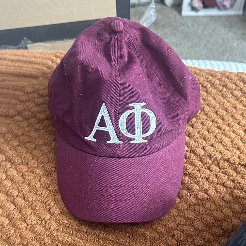 Burgundy Cap with Alpha Phi Greek Letters